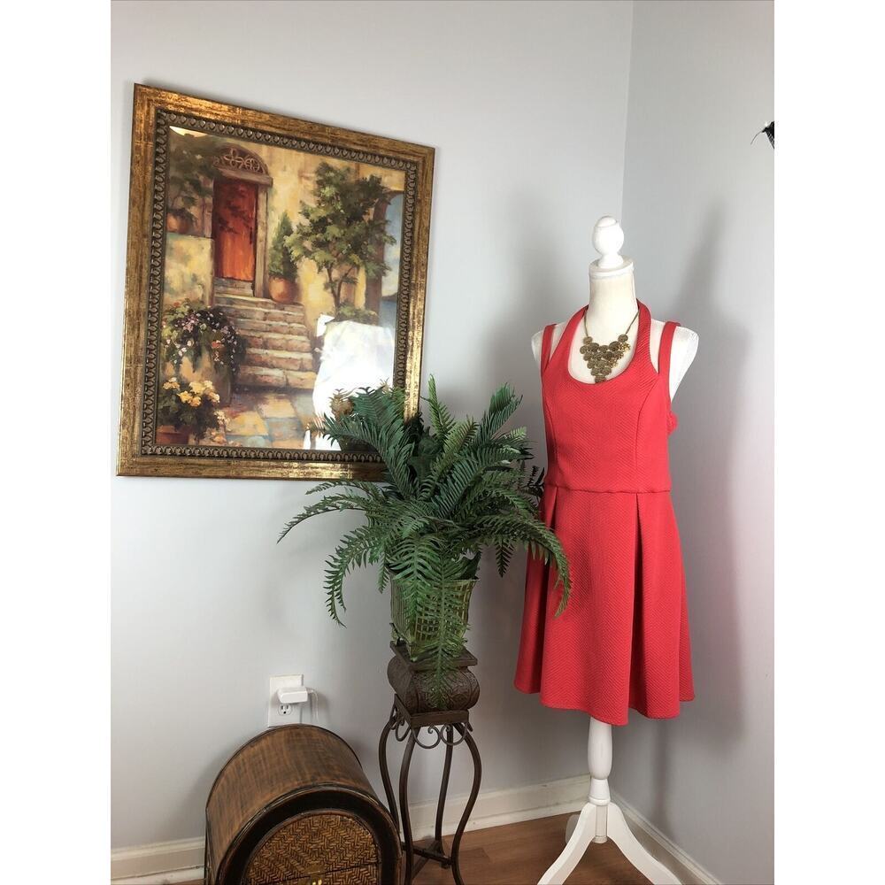 Just Fab Sleeveless Orange Dress Womens Large Cut Out Fit And Flare Pleated